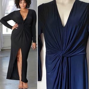 Club L Curve Navy Twist Front Slit Maxi Dress